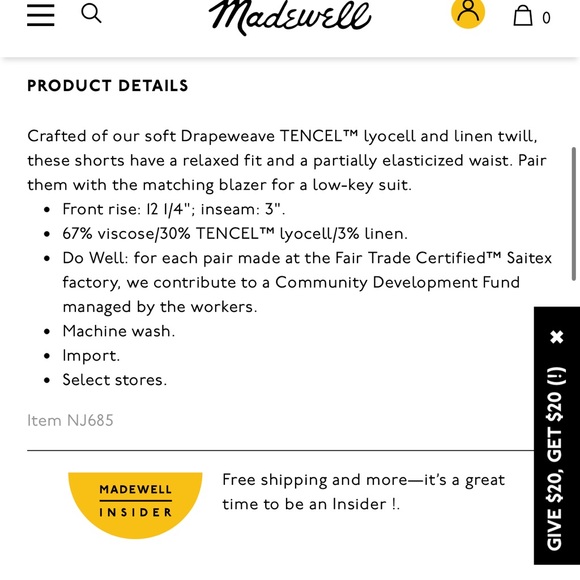 The Neale Short in Drapeweave - Madewell Size 10 - color: dried rose - Picture 5 of 6